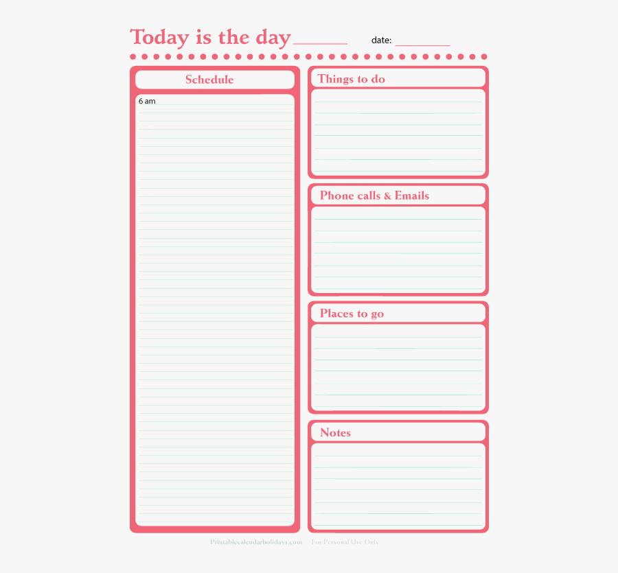 Clip Art Daily Organizer Template - Daily Planner Printables 2017, Transparent Clipart