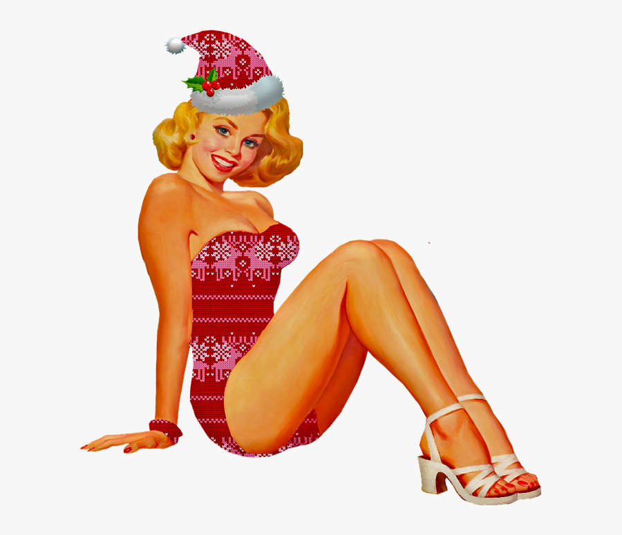 Christmas Pin Up Girl Pin Up Woman Sweater Pattern - Transparent Pin Up Girl Png, Transparent Clipart
