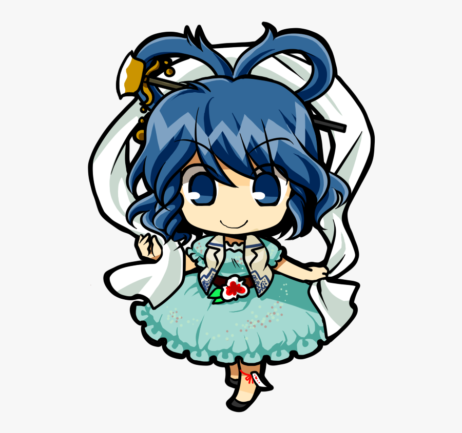 Belt Blue Dress Blue Eyes Blue Hair Chibi Dress Flower - Cartoon, Transparent Clipart