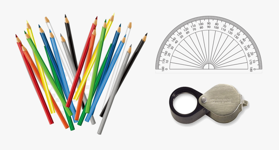Colored Pencils Protractor Handlens - Ruler And Protractor, Transparent Clipart