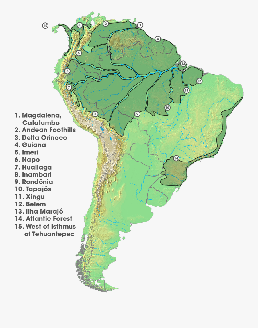 Areas Of Endemism - South America Drainage Basins, Transparent Clipart