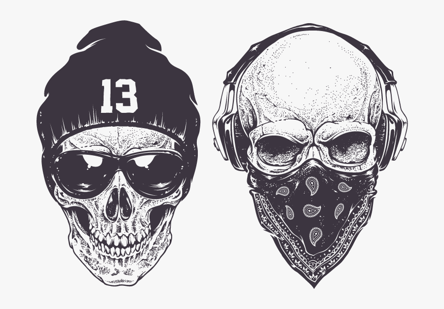 Skull Gangster Vector Rap Gangsta Drawing Clipart - Rap Skull, Transparent Clipart