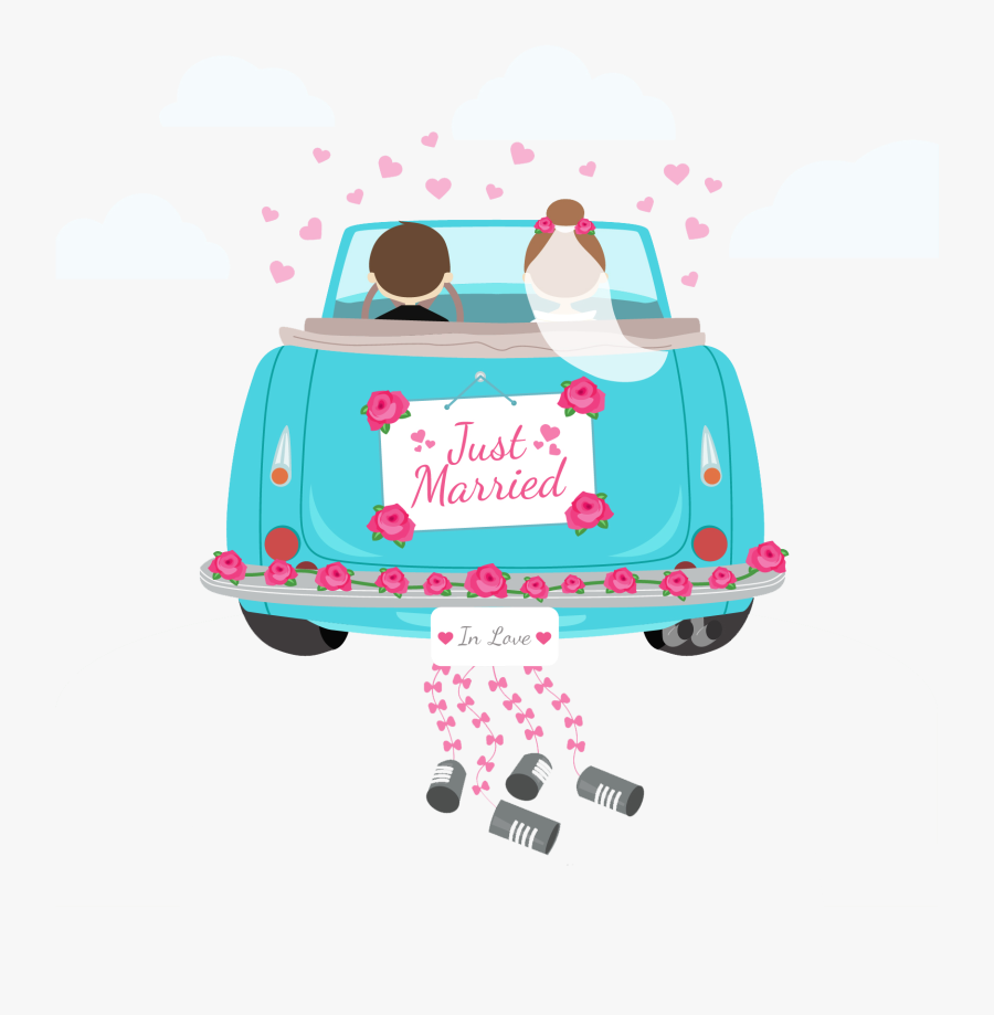 Transparent Just Married Png - Just Married Cartoon Wedding Car, Transparent Clipart