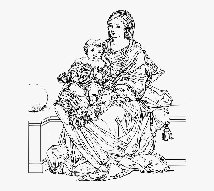 Transparent Mary And Baby Jesus Clipart - Blackand White Cross Stitch Pattern Of Mother Mary, Transparent Clipart