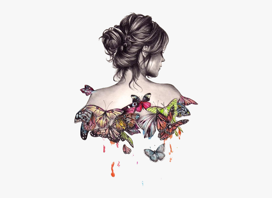 Painting Sketch Art Drawing Free Download Png Hd Clipart - Girl And Butterfly Drawing, Transparent Clipart