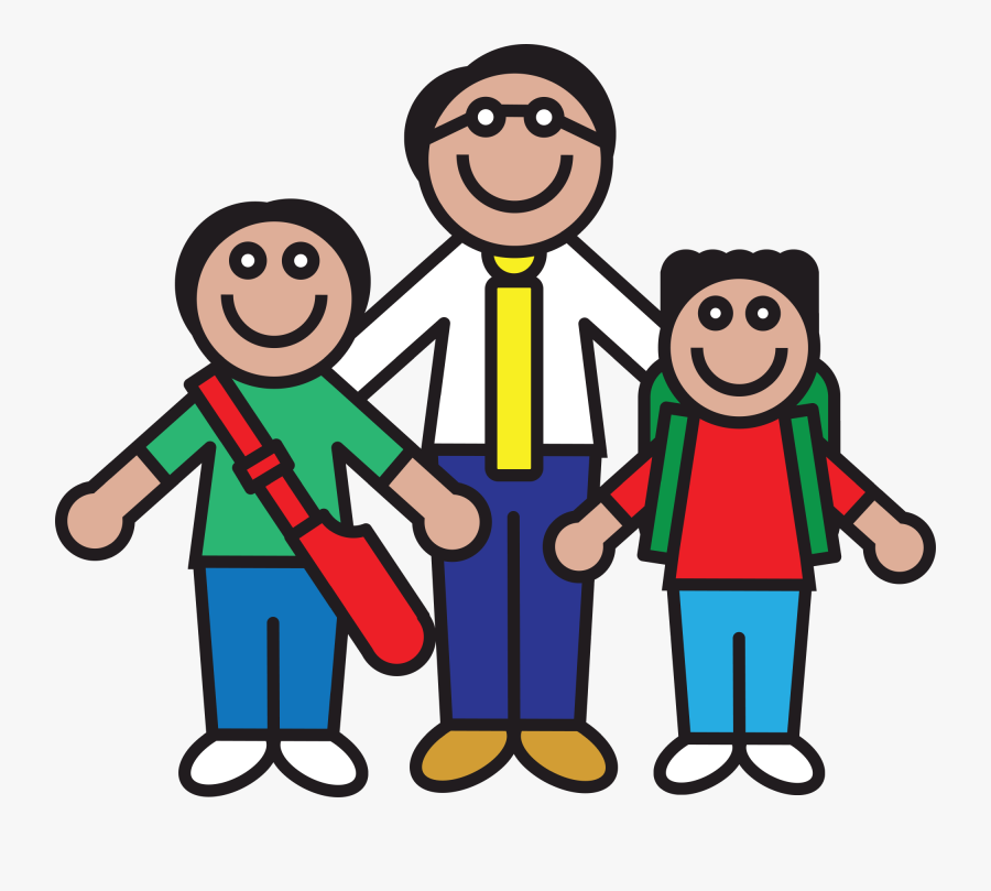 Male Teacher Clip Art - Father With Two Sons, Transparent Clipart