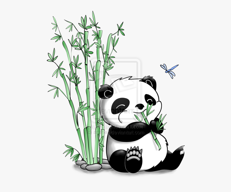 Transparent Bamboo Clipart - Cute Panda With Bamboo Drawing, Transparent Clipart