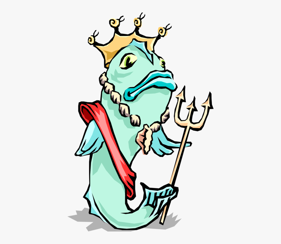 Vector Illustration Of Fish Dressed As Greek God Poseidon - Fish With A Crown, Transparent Clipart