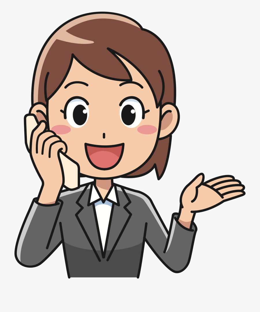 Female Using Telephone Big - Man Woman Cartoon Png, Transparent Clipart