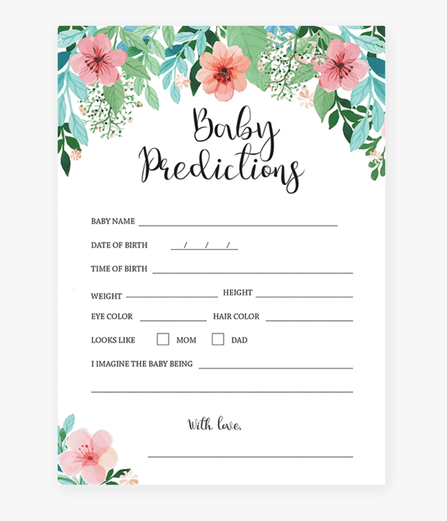 Clip Art Baby Predictions Cards - Printable Baby Shower Predictions Game, Transparent Clipart