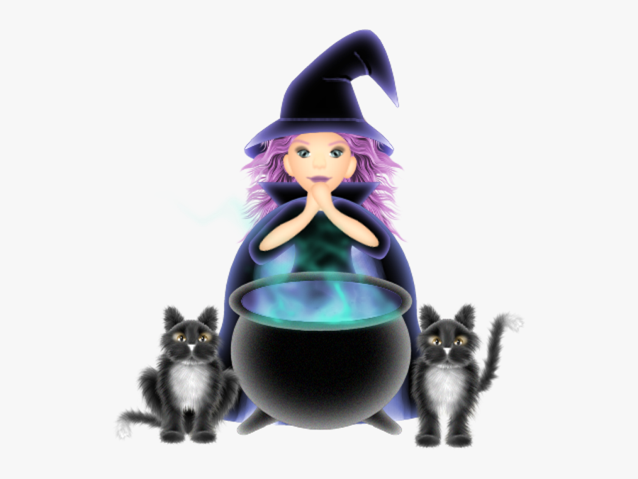 Witch With Cat Halloween Cartoon Clip Art Cute Clip - Witches Black Cats, Transparent Clipart