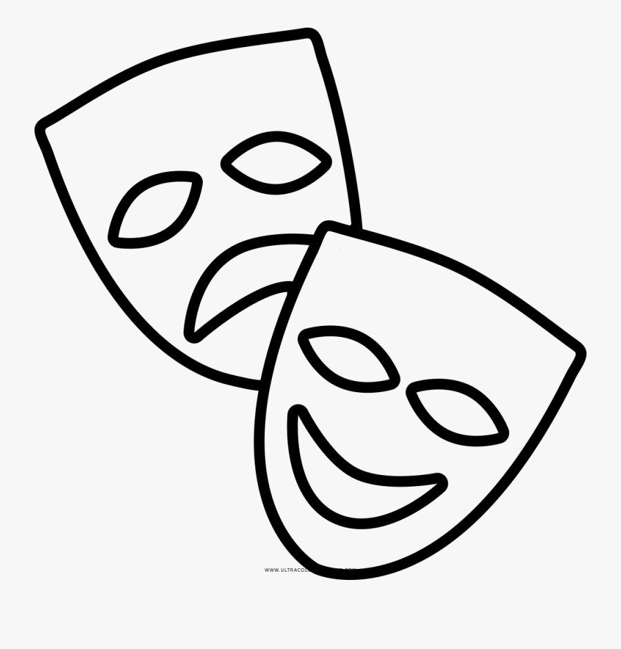 Drama Masks Coloring Page - Drama Drawing, Transparent Clipart