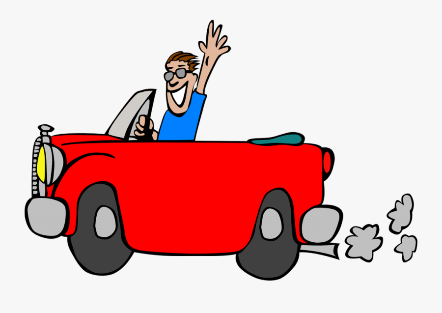 Cabriolet, Car, Guy, Wave, Grin, Exhaust Fumes, Red - Car Cartoon Gif Png, Transparent Clipart