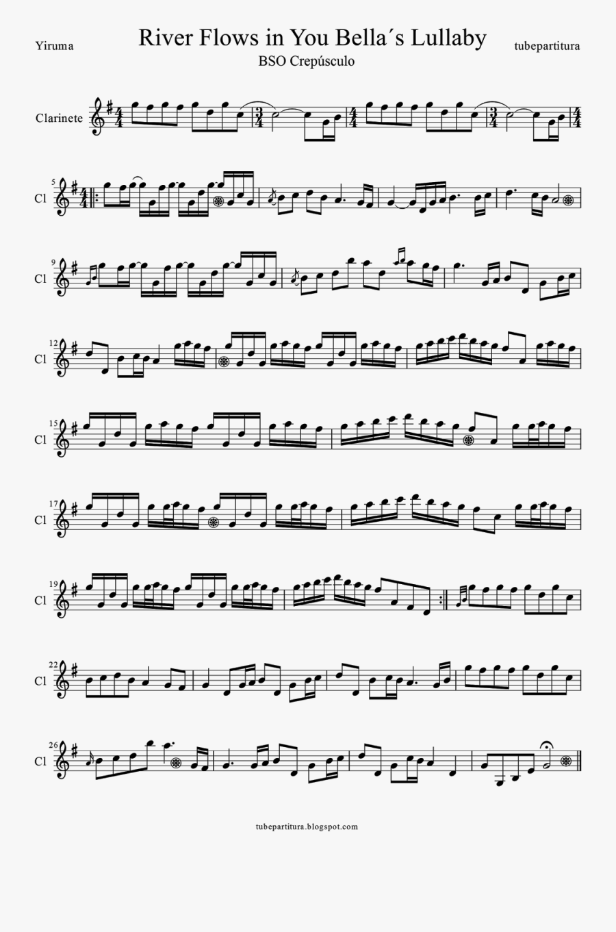 Tubescore Rivers Flows In You By Yiruma Clarinet Sheet - River Flows In You Noten, Transparent Clipart