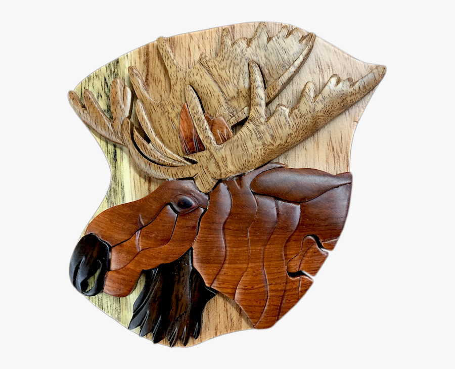 Bull Moose Head Wood Intarsia Puzzle Box - Deer, Transparent Clipart