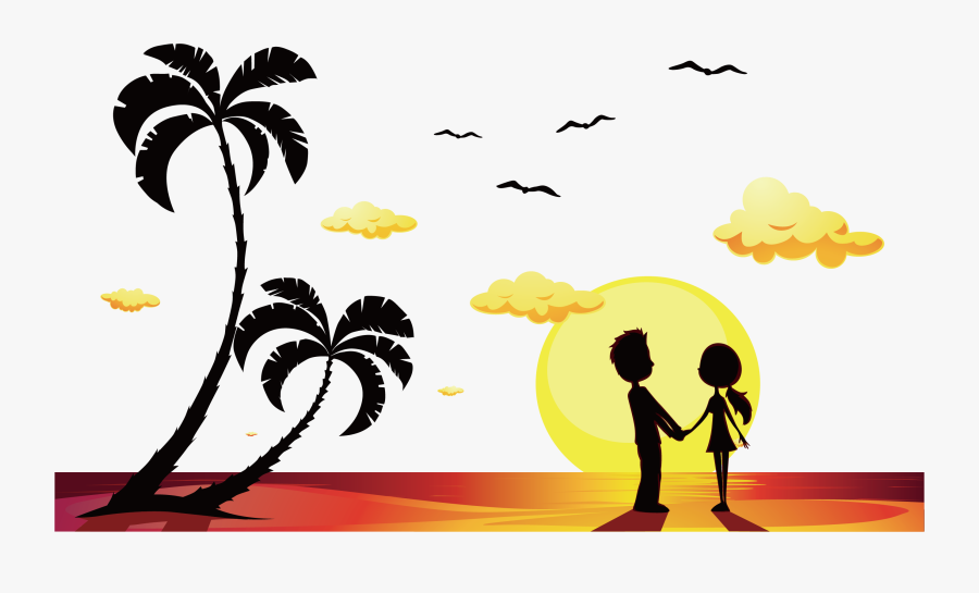 Stock Illustration Beach Royalty-free Clip Art - Cartoon Couple Beach Sunset, Transparent Clipart