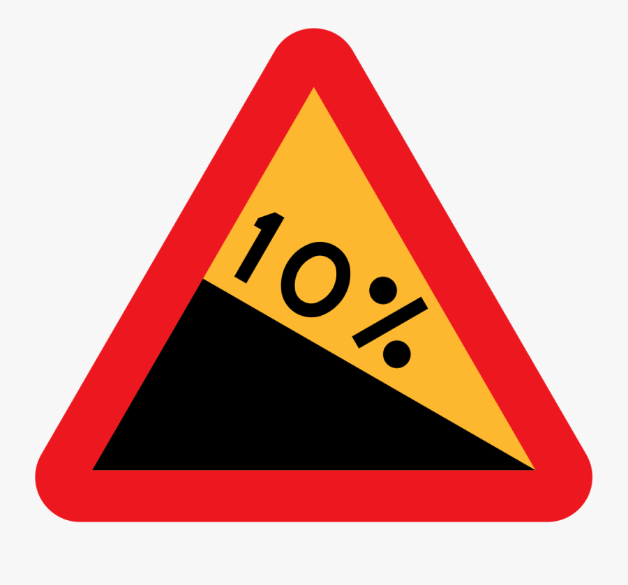 10% Downward Gradient Roadsign, Transparent Clipart