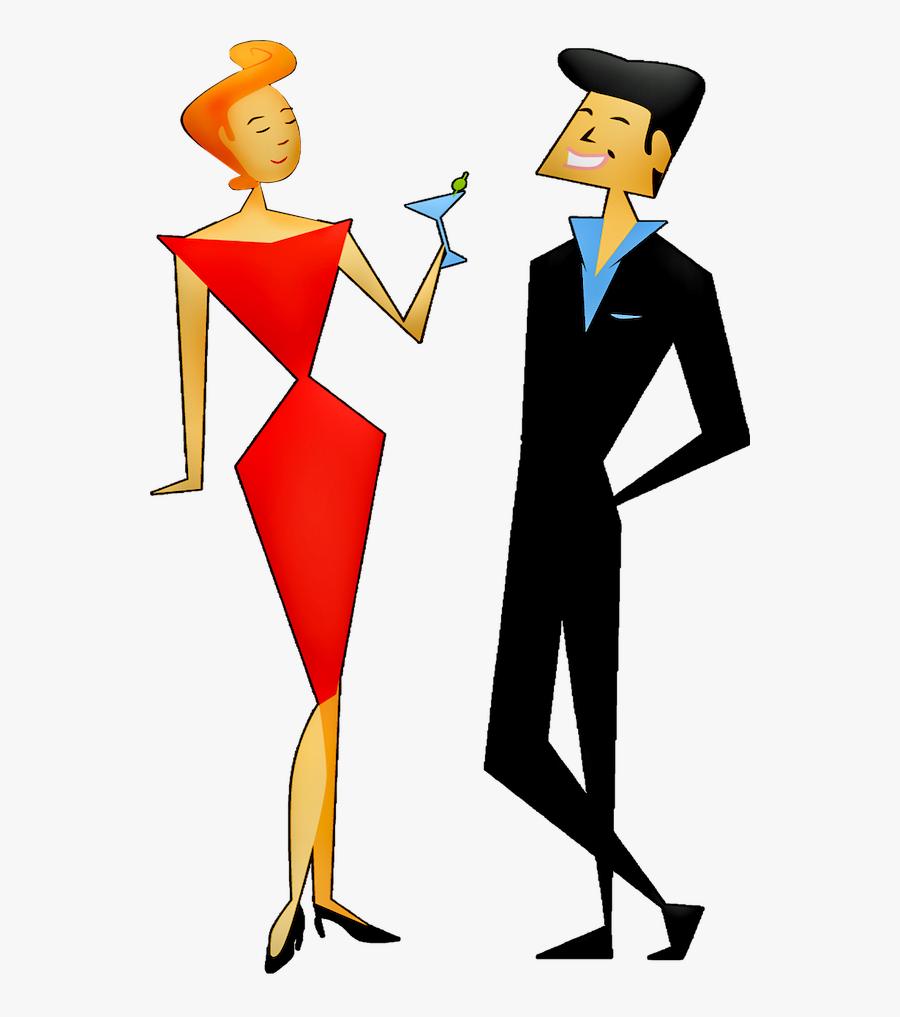 Man And Woman Party Retro Man - Man And Woman At Party Clipart, Transparent Clipart