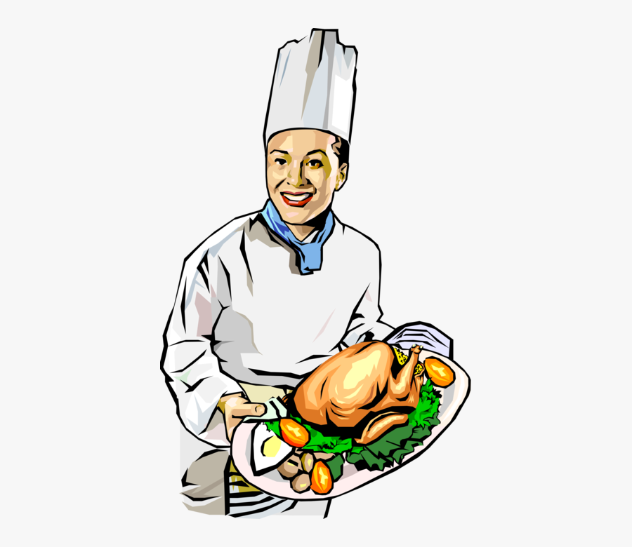 Vector Illustration Of Culinary Cuisine Restaurant - Chef Cooking With Chicken, Transparent Clipart