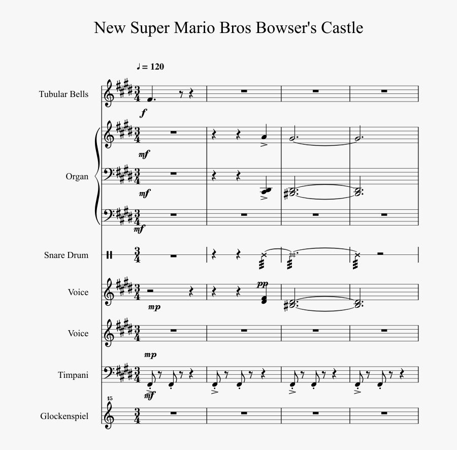 Super Mario Bros Bowser Castle Music - Mario Bros 2 Bowser Partitura Violin, Transparent Clipart
