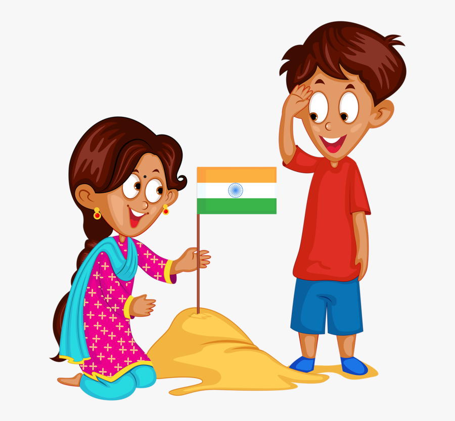 Kids Holding Indian Flag, Transparent Clipart