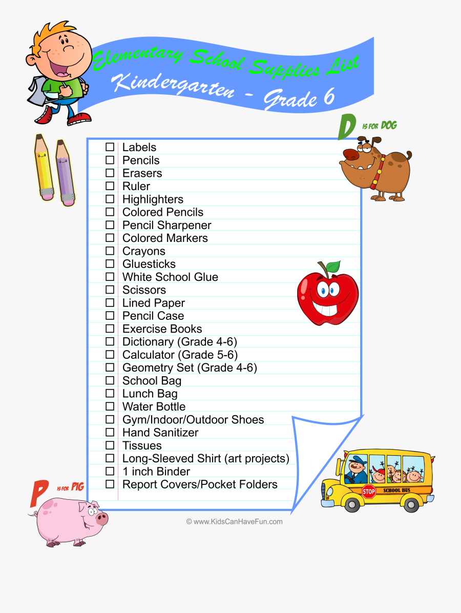 Back To School List Grade 5, Transparent Clipart