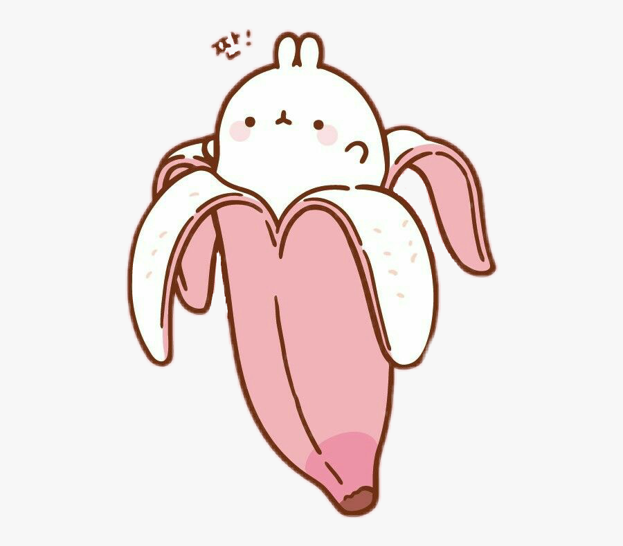 #molang #kawaii #rabbit #peach #banana #pink #koreancharacter - Kawaii Bunny In Banana, Transparent Clipart