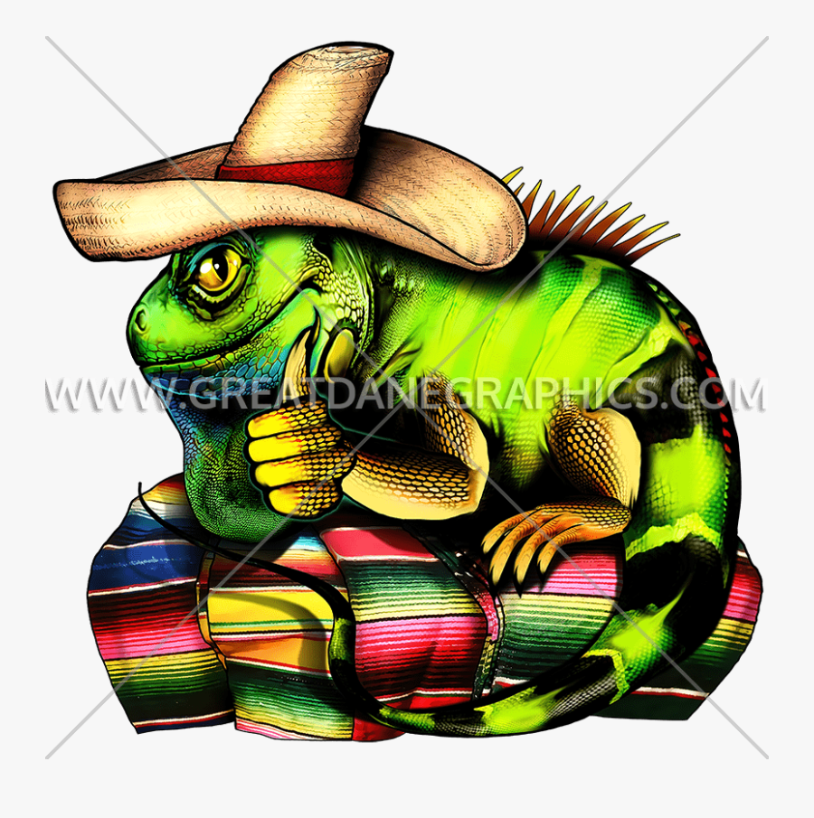 Sombrero Production Ready Artwork - Iguana On Sombrero, Transparent Clipart