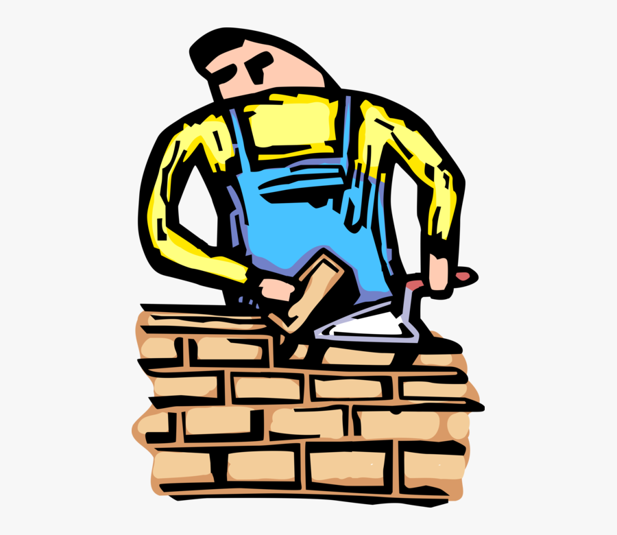 Vector Illustration Of Mason Bricklayer Builds Brick - Bricklayer Clip Art, Transparent Clipart