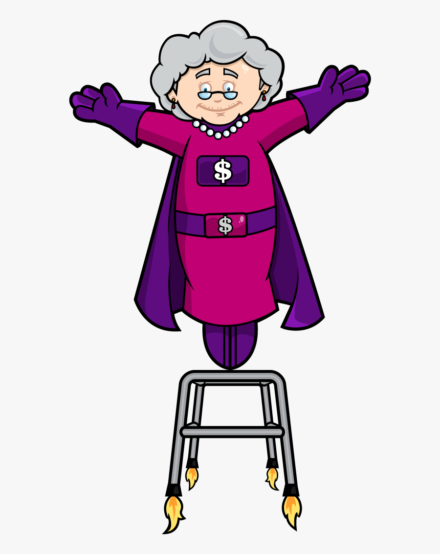 Gift Card Granny Standing On Walker - Super Grandma Cartoon Png, Transparent Clipart