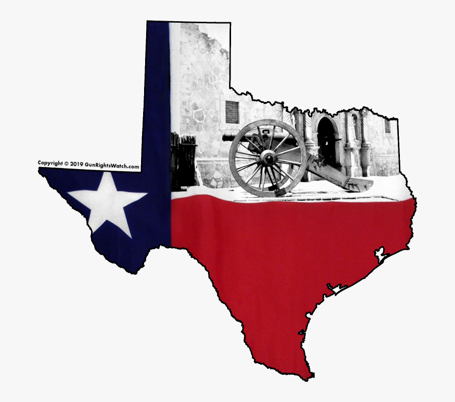 Texas Shape With State Flag And Alamo - Texas, Transparent Clipart