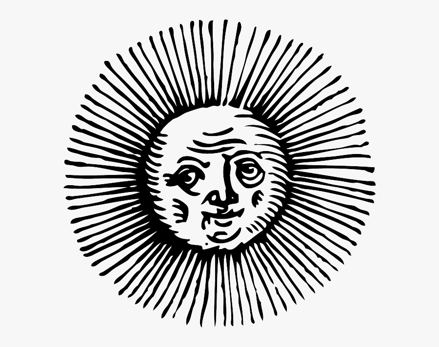 Old, Black, Outline, Moon, Face, Sun, White - Old Sun Png, Transparent Clipart