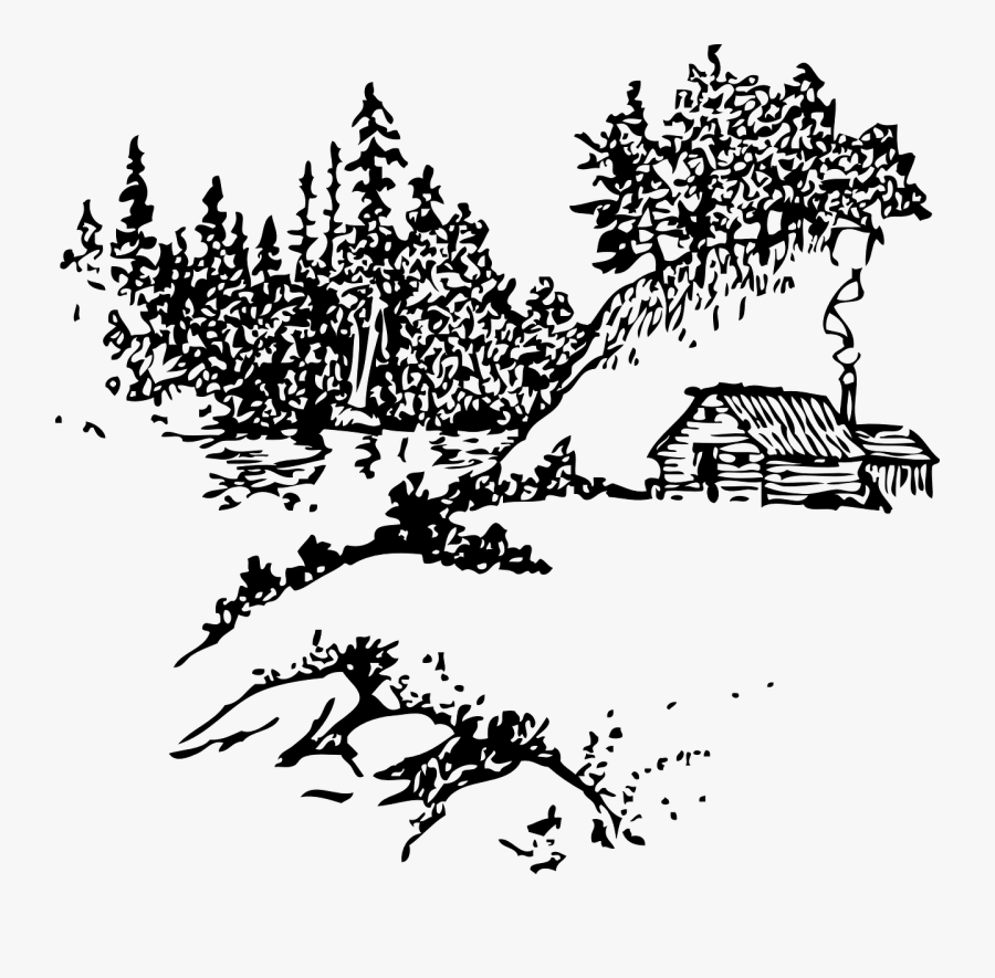 Cabin Mountains Woods Free Picture - Cabin In The Woods Outline, Transparent Clipart