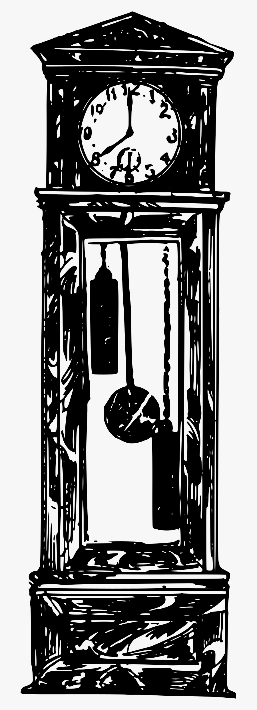 Clipart - Black And White Grandfather Clock, Transparent Clipart